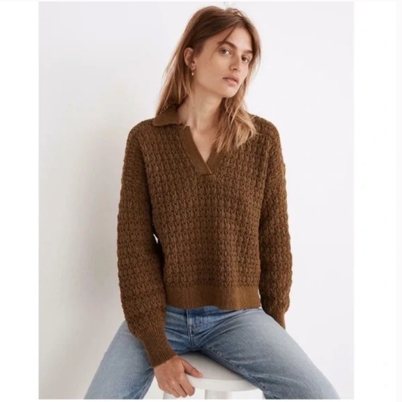 Madewell Sweaters - Madewell Sunbury Open Knit Slouchy V-Neck Sweater Sweater Olive Green XS